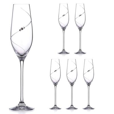 Diamante Swarovski Champagne Flutes Bicchieri da Prosecco con design "silhouette" tagliato a mano impreziosito da cristalli Swarovski - Set di 6