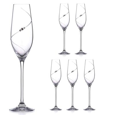 Diamante Swarovski Champagne Flutes Prosecco Glasses With ‘silhouette’ Hand Cut Design Embellished With Swarovski Crystals - Set Of 6