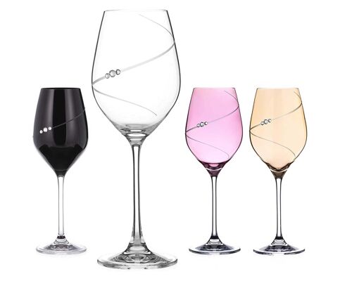 Diamante Swarovski Coloured White Wine Glasses With ‘silhouette Colour Selection’ Hand Cut Design - Embellished With Swarovski Crystals
