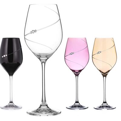 Bicchieri da vino bianchi colorati Diamante Swarovski con design tagliato a mano "selezione colore silhouette" - impreziositi da cristalli Swarovski