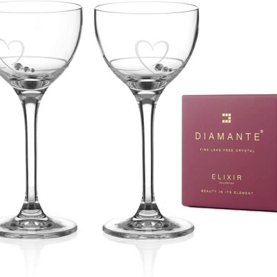 Gafas de 150 ml adornadas con cristales Swarovski de diamantes | Copas de chupito de tallo largo Mini Cocktail Coupe - Colección 'petit Heart'