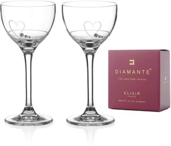 Verres de 150 ml ornés de cristaux Swarovski Diamante | Verres à shot à long pied Mini coupe cocktail - Collection "petit coeur"