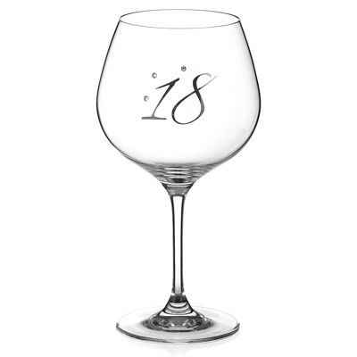 Cristaux Swarovski Diamante 18e anniversaire Gin Copa Glass Platinum – Verre à ballon à gin monocristallin avec un « 18 » en relief en platine