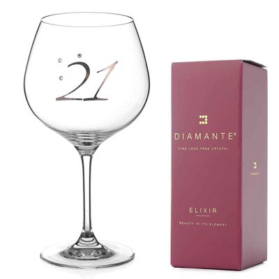 Diamante Swarovski Crystals 21st Birthday Gin Copa Glass Platinum - Copa de globo de ginebra de un solo cristal con un "21" en relieve de platino