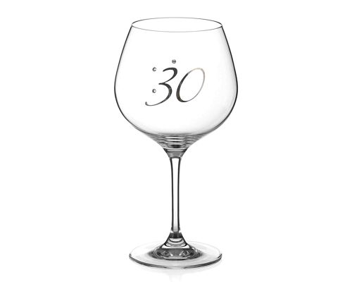 Diamante Swarovski Crystals 30th Birthday Gin Copa Glass Platinum – Single Crystal Gin Balloon Glass With A Platinum Embossed “30”