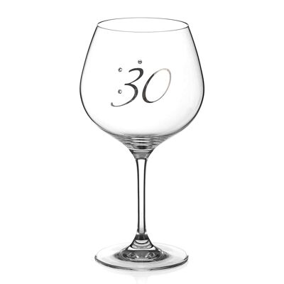 Diamante Swarovski Crystals 30th Birthday Gin Copa Glass Platinum - Copa de globo de ginebra de un solo cristal con un "30" en relieve de platino