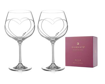 Paire de Verres à Gin Copa Diamante Swarovski 'Toast Heart' - Ornés de Cristaux - Coffret Cadeau Bordeaux