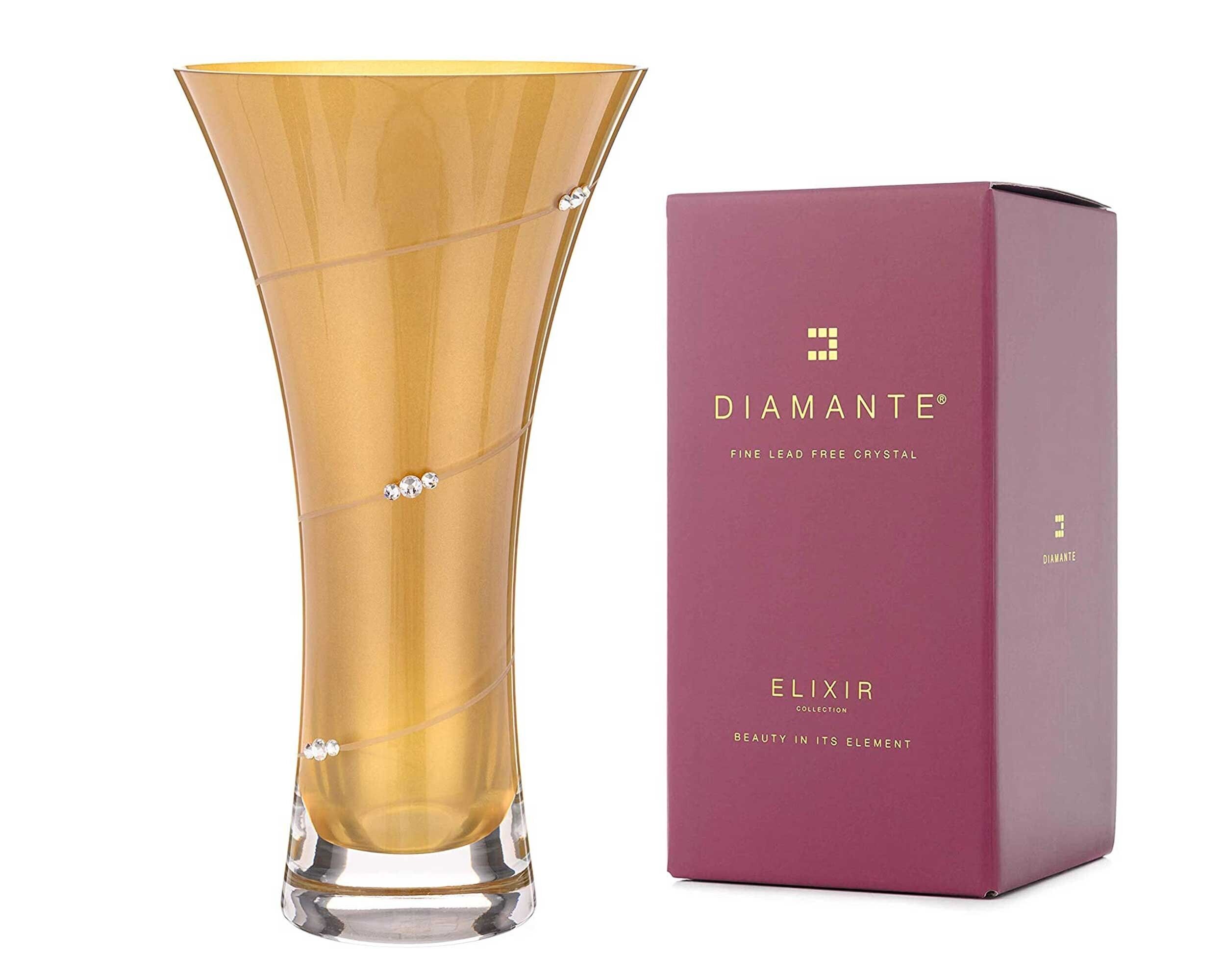 Diamante Swarovski Oro Tromba Vaso Svasato Con Cristalli Swarovski - 25 Cm