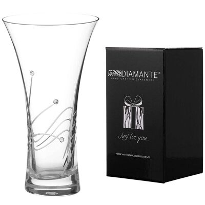 Diamante Swarovski Hohlseitige Trompetenvase ‘Glasgow’ Crystal Flared Vase mit Swarovski-Kristallen – 21 cm – Kristallglas