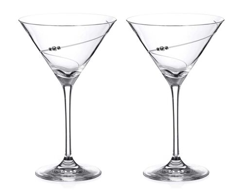 Diamante Swarovski Martini Prosecco Cocktail Glasses Pair - 'silhouette' Hand Cut Design Embellished With Swarovski Crystals - Updated Shape