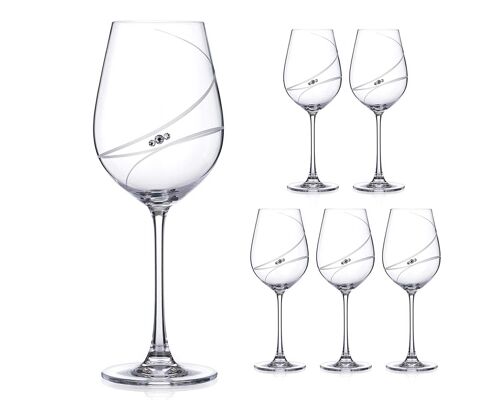 Diamante Swarovski Red Wine Glasses 'allure' Collection Hand Cut Design With Swaroski Crystals - Set Of 6