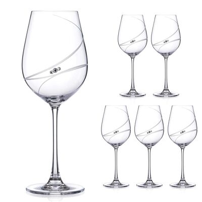Diamante Swarovski Red Wine Glasses 'allure' Collection Hand Cut Design With Swaroski Crystals - Set Of 6