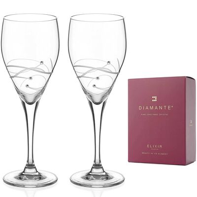 Coppia di bicchieri da vino bianco con diamanti Swarovski - Design "chelsea Spiral" impreziosito da cristalli Swarovski - Set di 2
