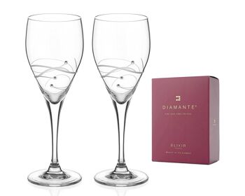 Paire de Verres à Vin Blanc Diamante Swarovski - Design « Spirale Chelsea » Orné de Cristaux Swarovski - Lot de 2
