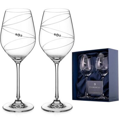 Par de copas de vino blanco de Swarovski con diamantes - Diseño de anillo adornado con cristales de Swarovski - Juego de 2