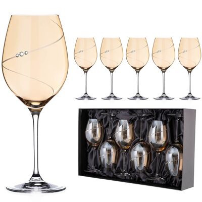 Bicchieri da vino Diamante Swarovski - Collezione 'amber Silhouette' - Bicchieri da vino in cristallo ambrato con cristalli Swarovski - Set di 6