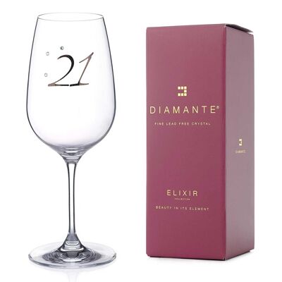 Verre à vin Diamante Swarovski "21e anniversaire" - Verre à vin monocristallin avec platine 21 en relief et cristaux Swarovski - Coffret cadeau