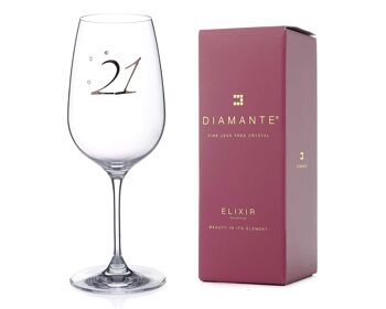 Verre à vin Diamante Swarovski "21e anniversaire" - Verre à vin monocristallin avec platine 21 en relief et cristaux Swarovski - Coffret cadeau