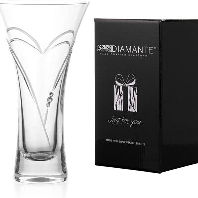 Diamante Tromba Vaso 'Cuori' - Piccolo Vaso In Cristallo Tagliato A Mano Con Cristalli Swarovski - 18 Cm