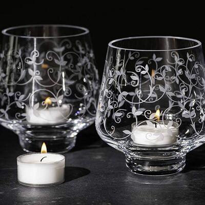 Diamante Votive Tealight Candle Holders 'floral' - Lot de 2 - Gravé à la main - Bougies chauffe-plat incluses