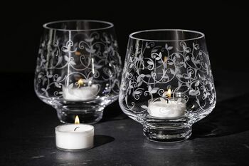 Diamante Votive Tealight Candle Holders 'floral' - Lot de 2 - Gravé à la main - Bougies chauffe-plat incluses