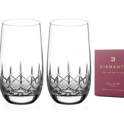 Diamante Water Glasses Crystal Long Drink Hi Balls Pair With ‘classic’ Collection Hand Cut Design - Set Of 2 (large 500ml)