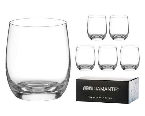 Diamante Water Glasses Or Whisky Tumblers - ‘moda’ Collection Undecorated Crystal - Set Of 6 Short Drinks Crystal Glasses