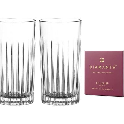 Diamante Verres à Eau Ou Cocktail Cristal Long Drink Hi Balls - Collection "broadway" - Coffret Cadeau De 2