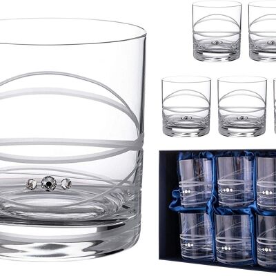 Diamante Whisky Glasses Crystal Short Drink Tumblers Set With ‘new Orbit' Collection Design - Set Of 6 Embellished With Swarovksi Crystals