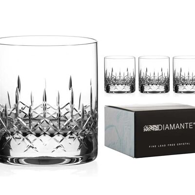 Diamante Whisky Glasses Crystal Short Drink Tumblers With ‘hampton’ Collection Hand Cut Design - Set Of 4