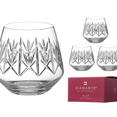 Vasos de whisky Diamante Vasos de bebida corta de cristal con diseño de corte a mano de la colección 'noveau' - Juego de 4