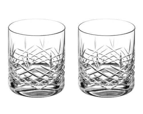 Diamante Whisky Glasses Crystal Tumblers Pair With ‘blenheim’ Collection Hand Cut Design - Set Of 2
