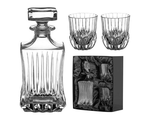 Diamante Whisky Set 3 Piece “adagio” Collection | 1 Crystal Decanter With 2 Crystal Tumblers In A Luxury Satin Lined Gift Box