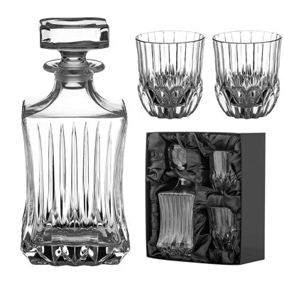 Diamante Whisky Set 3 Piece “adagio” Collection | 1 Crystal Decanter With 2 Crystal Tumblers In A Luxury Satin Lined Gift Box