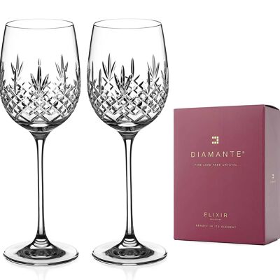 Par de copas de vino blanco Diamante - Copas de vino de cristal talladas a mano tradicionales 'buckingham' - Juego de 2