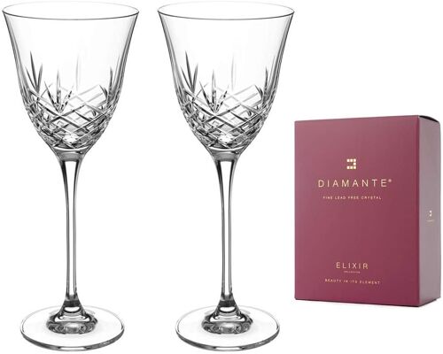 Diamante White Wine Glasses Pair With ‘blenheim’ Collection Hand Cut Design - Set Of 2