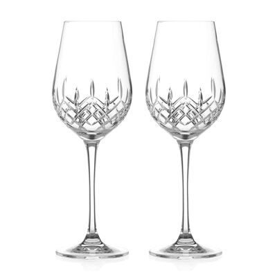Coppia di bicchieri da vino bianco diamante con design a taglio a mano della collezione 'Hampton' - Set di 2