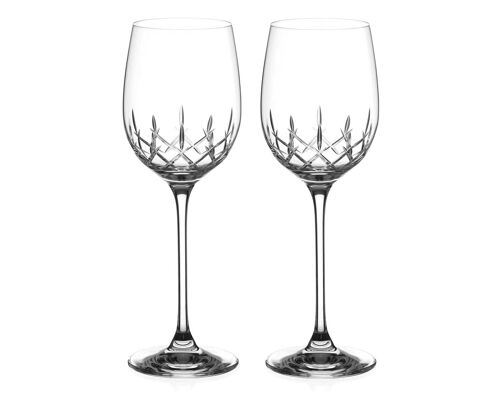Diamante White Wine Glasses Pair With ‘classic’ Collection Hand Cut Design - Set Of 2 Crystal Wine Glasses