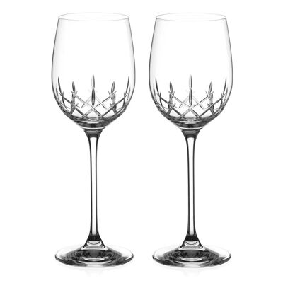 Diamante White Wine Glasses Pair With ‘classic’ Collection Hand Cut Design - Set Of 2 Crystal Wine Glasses
