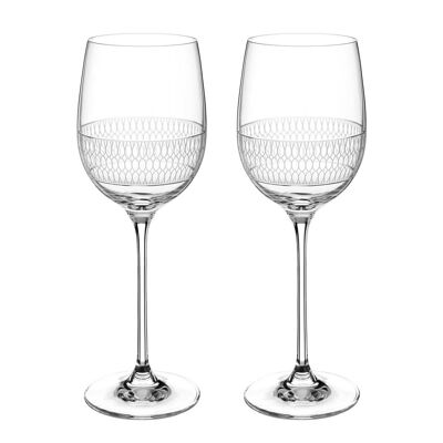 Par de copas de vino blanco Diamante con diseño grabado a mano de la colección 'elise' - Juego de 2 copas de vino de cristal