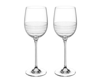 Paire de verres à vin blanc diamante avec motif gravé à la main de la collection « elise » - Ensemble de 2 verres à vin en cristal