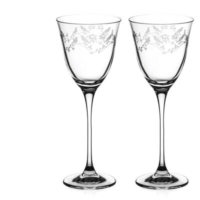 Diamante White Wine Glasses Pair With ‘serenity’ Collection Hand Etched Crystal Design - Set Of 2
