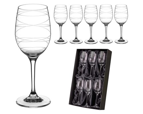 Diamante White Wine Glasses Set With ‘stream' Collection Hand Etched Design - Set Of 6 Crystal Wine Glasses