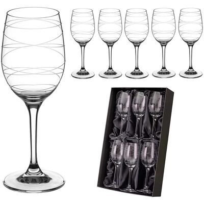 Set di bicchieri da vino bianchi con diamante con design "stream" inciso a mano - Set di 6 bicchieri da vino in cristallo