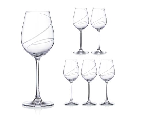 Diamante White Wine Glasses With ‘aurora’ Collection Hand Cut Design - Set Of 6 In A Gift Box