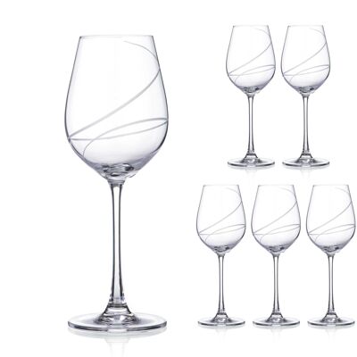 Diamante White Wine Glasses With ‘aurora’ Collection Hand Cut Design - Set Of 6 In A Gift Box