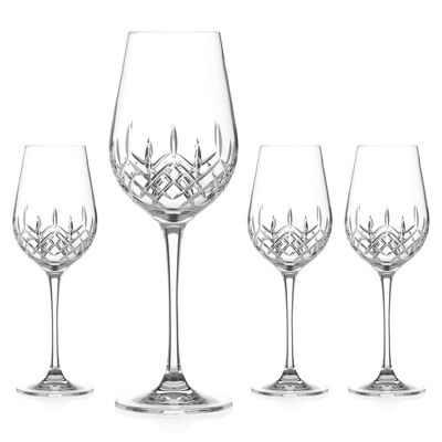 Diamante White Wine Glasses With ‘hampton’ Collection Hand Cut Design - Set Of 4