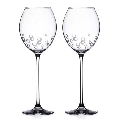 Diamante White Wine Or Rose Glasses Pair With Etched Bubbles Design
