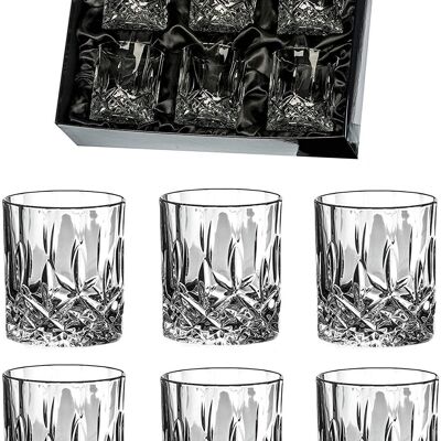 Dorchester 6 Whisky Tumblers In A Black Satin Lined Gift Box