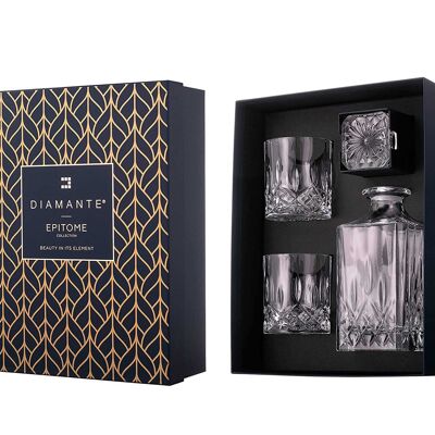 Dorchester Whisky Decanter Set - 1 Crystal Decanter With 2 Crystal Tumblers